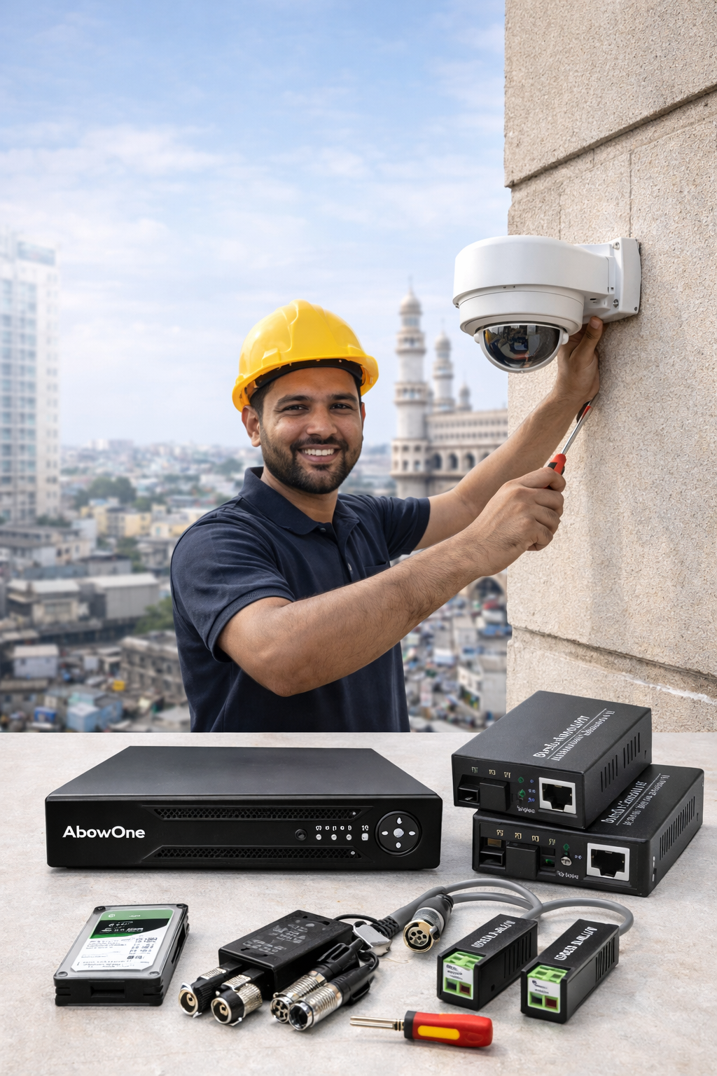 CCTV showcase near Charminar at dusk